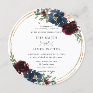 Invitation Chic Burgundy Navy Blue Blush FlorMariage