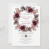 Invitation Chic Burgundy Pêcher Floral Mariage Wreath (Devant)