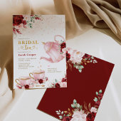 Invitation Chic Burgundy Pink Floral Fête des mariées Tea Par