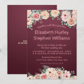 Invitation Chic Burgundy Rouge Aquarelle Wedding shower Flora (Devant / Derrière)