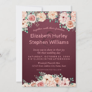 Invitation Chic Burgundy Rouge Aquarelle Wedding shower Flora