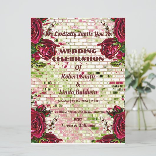 Invitation Chic Burgundy Rouge Rustique Rose personnalisé (Debout devant)
