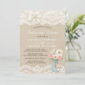 Invitation Chic Burlap Dentelle Floral Mason Jar Dîner de rép (Debout devant)