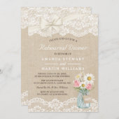 Invitation Chic Burlap Dentelle Floral Mason Jar Dîner de rép (Devant / Derrière)