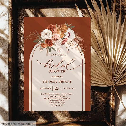 Invitation Chic Burnt Orange Pampas Grass Boho Fête des marié