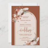 Invitation Chic Burnt Orange Pampas Grass Boho Wedding Invita (Devant)