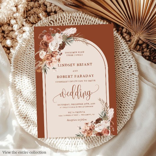 Invitation Chic Burnt Orange Pampas Grass Boho Wedding Invita