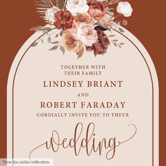 Invitation Chic Burnt Orange Pampas Grass Boho Wedding Invita