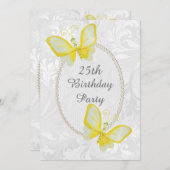 Invitation Chic Butterflies Damask 25e anniversaire Double fa (Devant / Derrière)