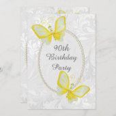 Invitation Chic Butterflies Damask 90e anniversaire Double fa (Devant / Derrière)