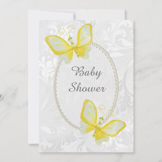Invitation Chic Butterflies Damask Baby shower double face (Devant)