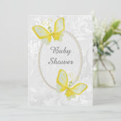 Invitation Chic Butterflies Damask Baby shower double face (Debout devant)