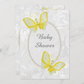 Invitation Chic Butterflies Damask Baby shower double face (Devant / Derrière)