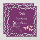 Invitation Chic Butterflies & Diamonds 75e anniversaire (Devant / Derrière)