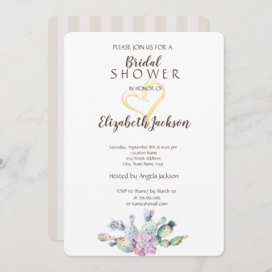 Invitation Chic Cactus Gold Parties scintillant Fête des mari (Devant / Derrière)