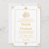 Invitation Chic cadre or blanc bébé islamique Aqiqa Aqeeqa (Devant)