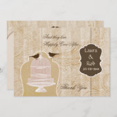 Invitation Chic cage d'oiseau brun, Merci inséparable (Devant / Derrière)