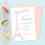 Invitation Chic Calligraphie Eiffel Paris Pois Sweet 16<br><div class="desc">Une invitation à la fête Sweet 16,  élégante,  minimaliste et élégante,  sur le thème de Paris,  avec une tour Eiffel recouverte de pois,  une typographie simple et un motif de pois à l'arrière.</div>