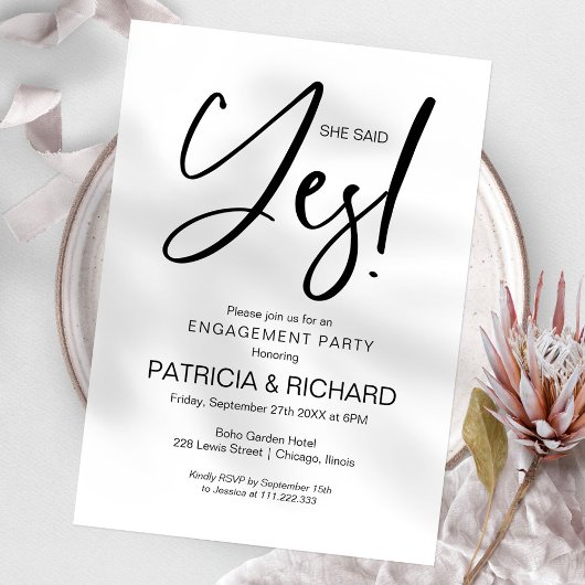 Invitation Chic Calligraphie Elle A Dit Oui Engagement
