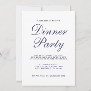 Invitation Chic Calligraphie Marine Blue White Dinner Party