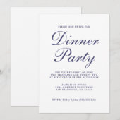 Invitation Chic Calligraphie Marine Blue White Dinner Party (Devant / Derrière)