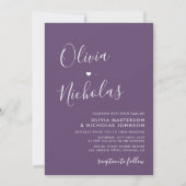 Invitation Chic Calligraphie Monogramme violet QR Code Mariag (Devant)