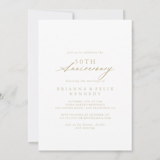 Invitation Chic Calligraphie Or 50e Anniversaire de Mariage (Devant)
