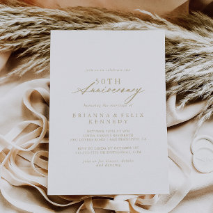 Invitation Chic Calligraphie Or 50ème Anniversaire de Mariage