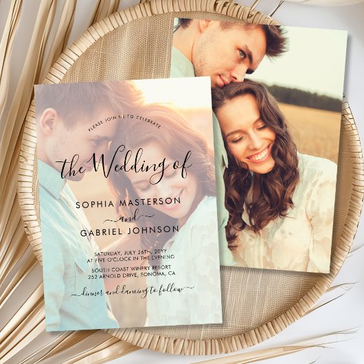 Invitation Chic Calligraphie Script Photo Overlay Mariage