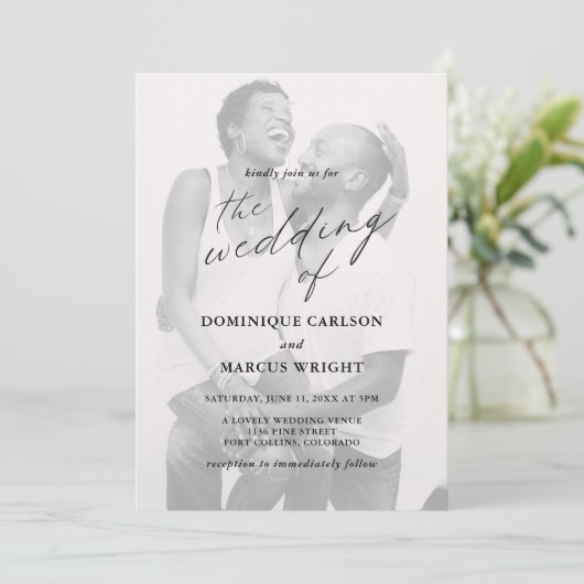 Invitation Chic Calligraphie Simple Photo Mariage élégant (Debout devant)