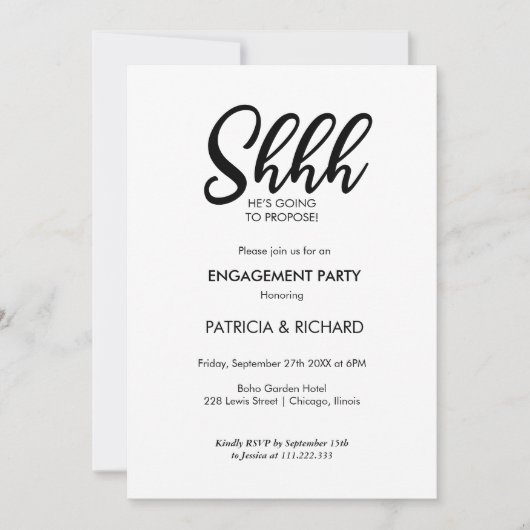 Invitation Chic Calligraphie Surprise Engagement Party (Devant)
