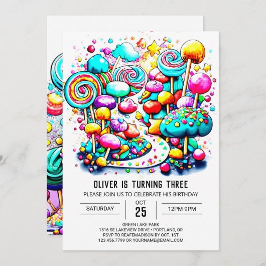 Invitation Chic Candy Editable Anniversaire (Devant / Derrière)