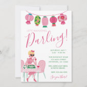 Invitation Chic Capriceux Rose & Vert Soirée Mahjong (Devant)