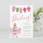 Invitation Chic Capriceux Rose & Vert Soirée Mahjong (Debout devant)