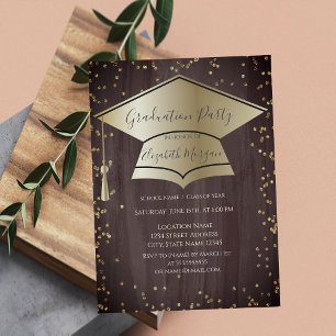 Invitation Chic casquette de graduation,Diamants Marron Diplô