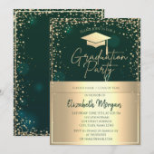 Invitation Chic Casquette Gold Grad, Diamants Green Graduatio (Devant / Derrière)
