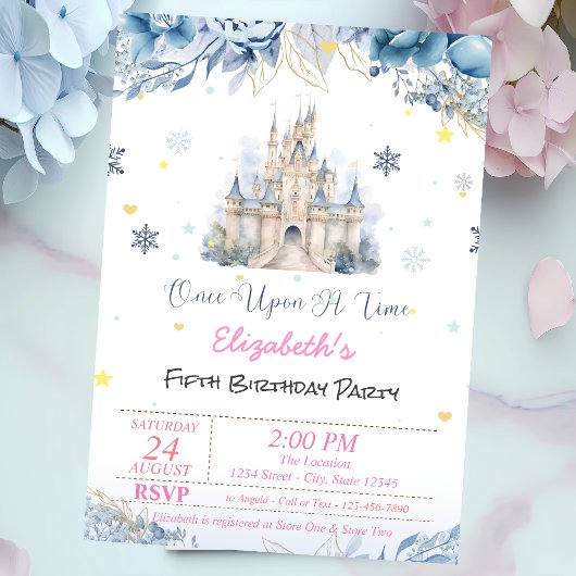 Invitation Chic Castle Blue Flowers Princess Fairytale