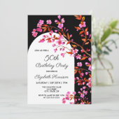 Invitation Chic cerise en fleurs Sakura noir blanc anniversai (Debout devant)