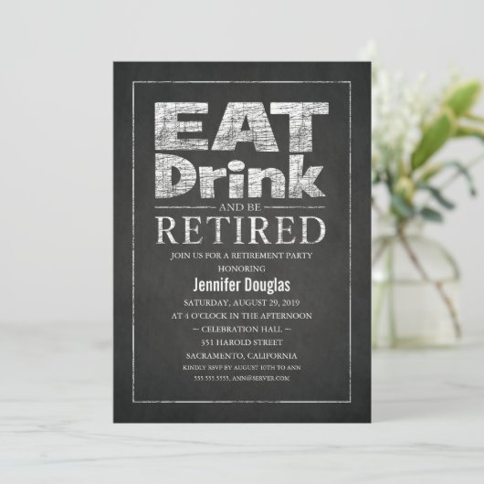 Invitation Chic Chalkboard Funny Retirement Party (Debout devant)