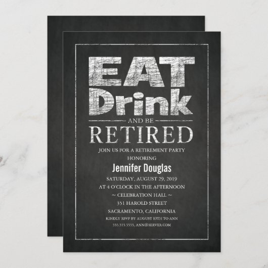 Invitation Chic Chalkboard Funny Retirement Party (Devant / Derrière)