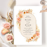 Invitation Chic Champagne, Brosse à Pêche et Mariage Ovale à<br><div class="desc">Dégustez vos invités avec cette élégante invitation de mariage avec une belle arche ovale crème champagne avec des éléments d'aquarelle florale exquis entourant vos détails mariages avec des fleurs, du feuillage et de l'herbe pampa dans un magnifique mélange de teintes pêche, orange, rose roux, taupe, crème et champagne. Aptitude à...</div>