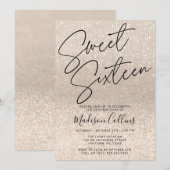 Invitation Chic Champagne Pailleté Sweet 16 (Devant / Derrière)