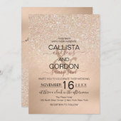 Invitation Chic Champagne Parties scintillant or Mariage méta (Devant / Derrière)