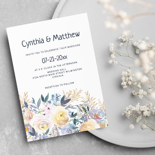 Invitation Chic chic marine ivoire bleu or mariage i