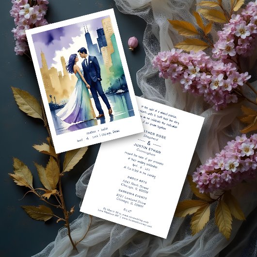 Invitation Chic Chicago Iconic Building Colorful Cityscape