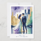 Invitation Chic Chicago Iconic Building Colorful Cityscape (Devant)