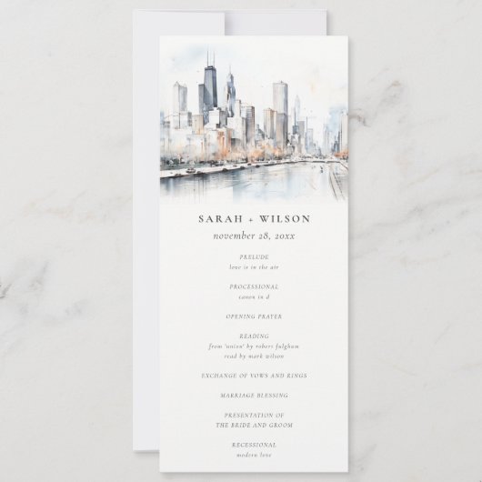 Invitation Chic Chicago, Illinois City Scape Wedding Program (Devant)