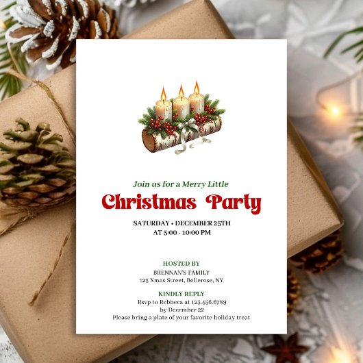 Invitation Chic Christmas Candles Pine Wreath Invite Card