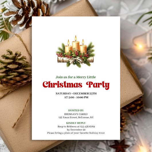 Invitation Chic Christmas Candles Pine Wreath Party Invite