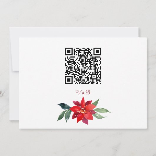 Invitation Chic Christmas Poinsettia Wreath Website QR Code (Dos)